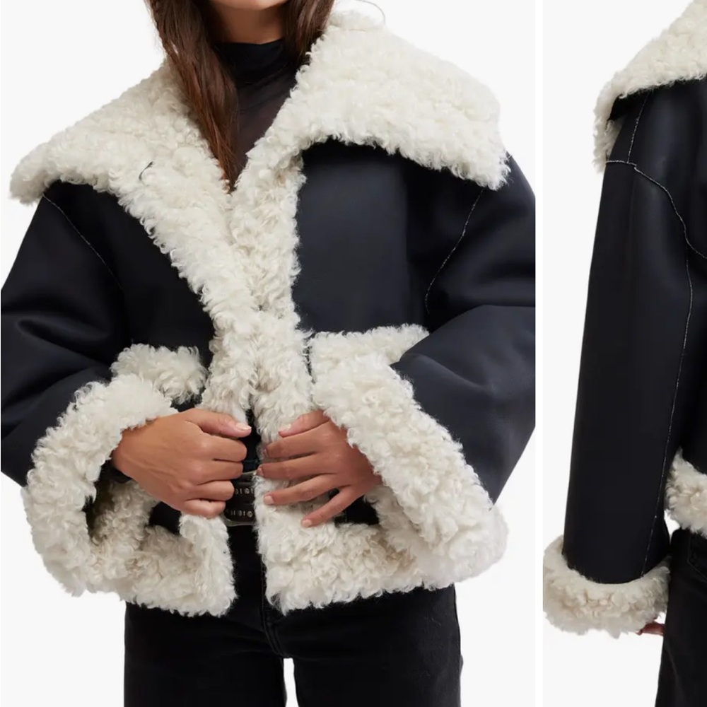 Free People Black and Cream Teddy Jacket - Picture 5 of 11